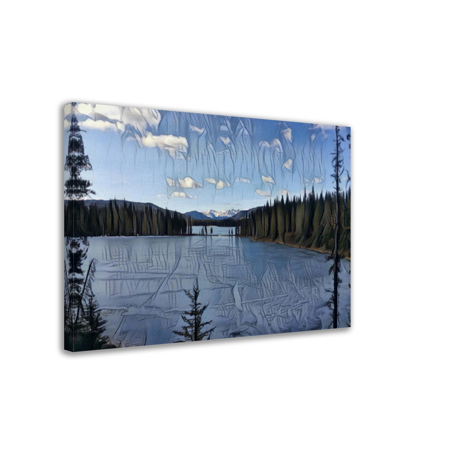 Canvas -  Serene Beauty: Canadian Rockies Lake and Mountains Canvas Print